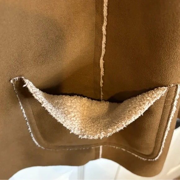 L.L. Bean Faux Suede Sherpa Lined Coat Jacket, Brown Button Up Women's Large - Picture 10 of 11